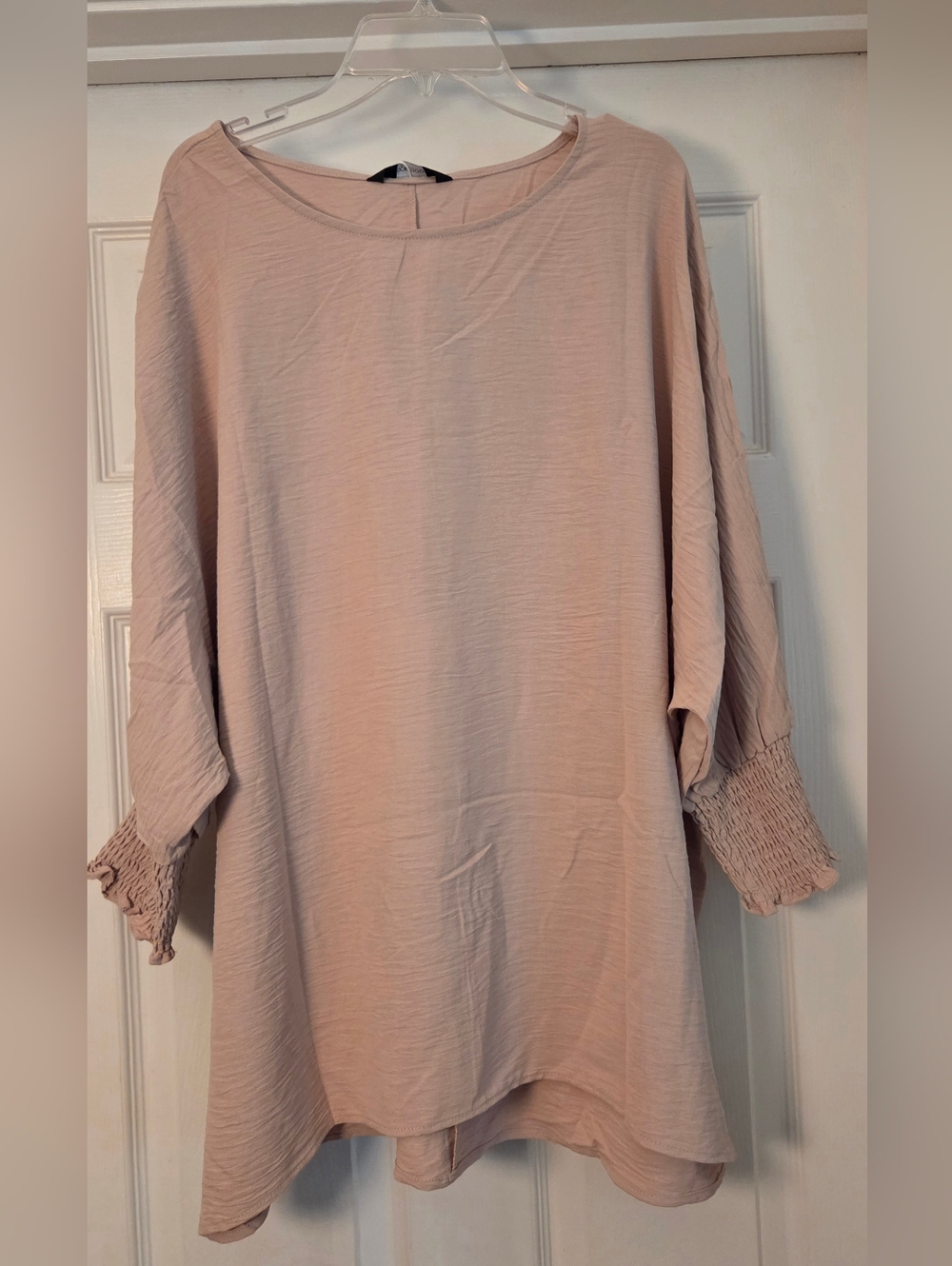 Relaxed Light Blush Smocked-Cuff Tunic